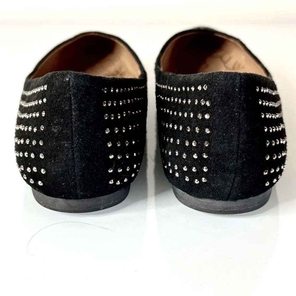 YELLOWBOX Black Suede Leather Pointy Toe Flats Sparkle Studs 7